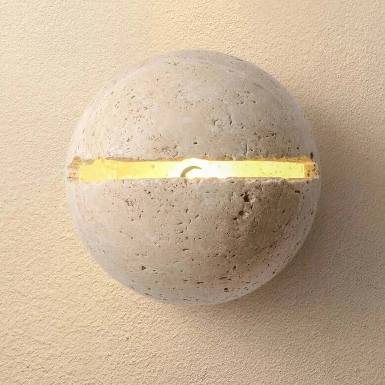 Wabi-Sabi Travertine LED Wall Light – Natural Stone Wall Sconce-MinimalisticDecor.com
