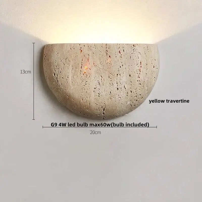 Wabi-Sabi Travertine LED Wall Light – Natural Stone Wall Sconce-MinimalisticDecor.com