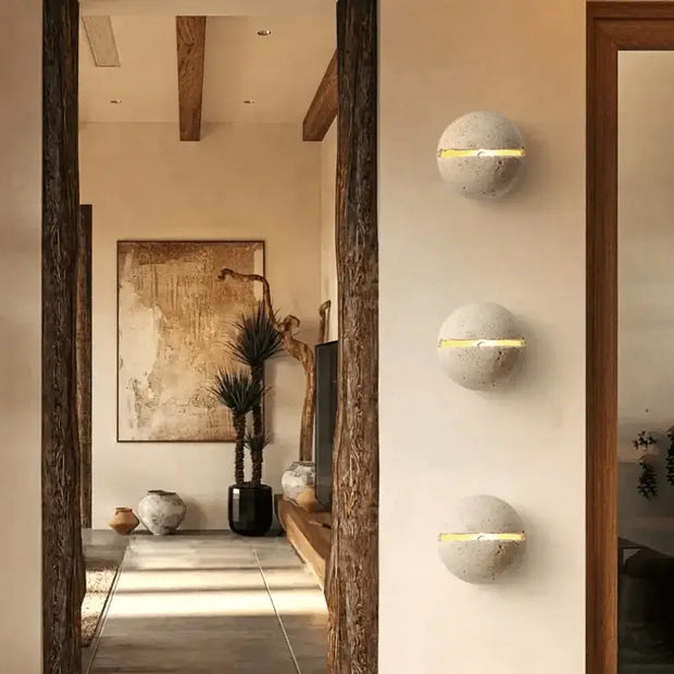 Wabi-Sabi Travertine LED Wall Light – Natural Stone Wall Sconce-MinimalisticDecor.com
