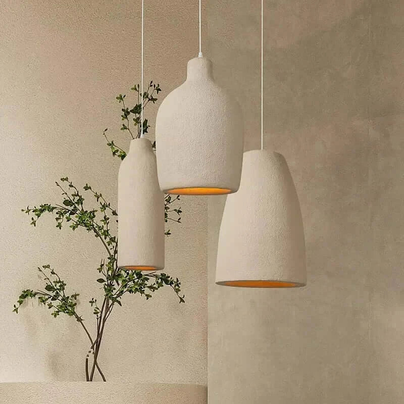 Wabi-Sabi Travertine Pendant Chandelier – E27 LED Cord Light in White &amp; Beige-MinimalisticDecor.com