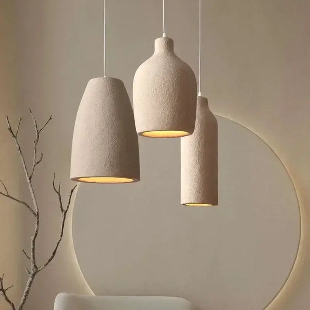 Wabi-Sabi Travertine Pendant Chandelier – E27 LED Cord Light in White &amp; Beige-MinimalisticDecor.com