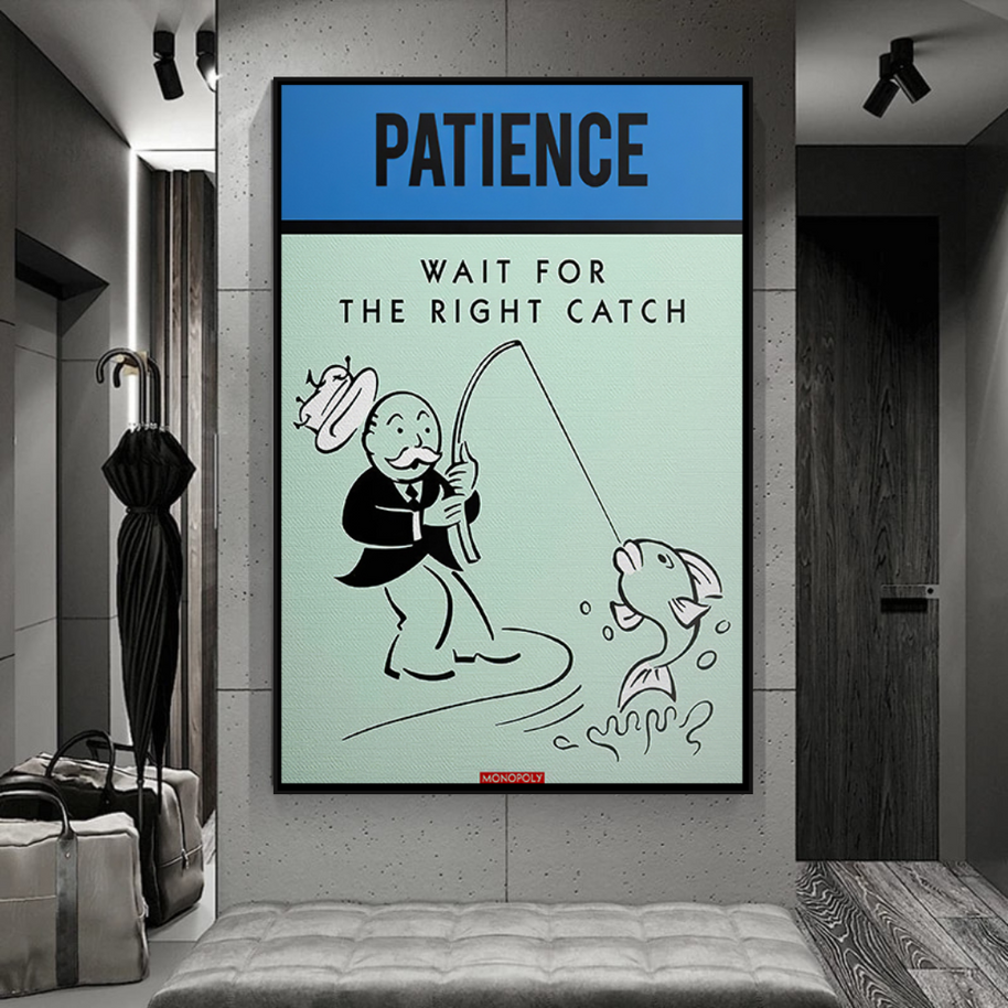Wait for the Right Catch: Monopoly Canvas Wall Art-MinimalisticDecor.com