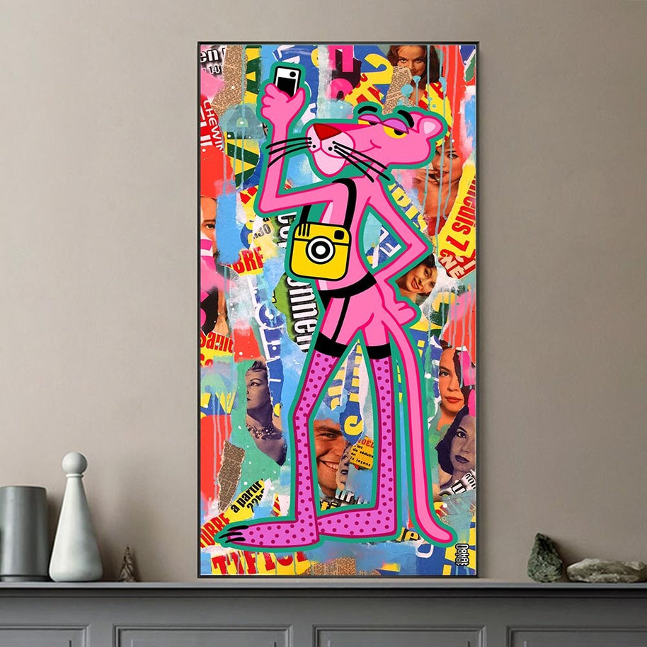 Whimsical Pink Panther Poster - Expressive Artistry-MinimalisticDecor.com