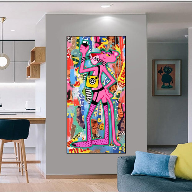 Whimsical Pink Panther Poster - Expressive Artistry-MinimalisticDecor.com