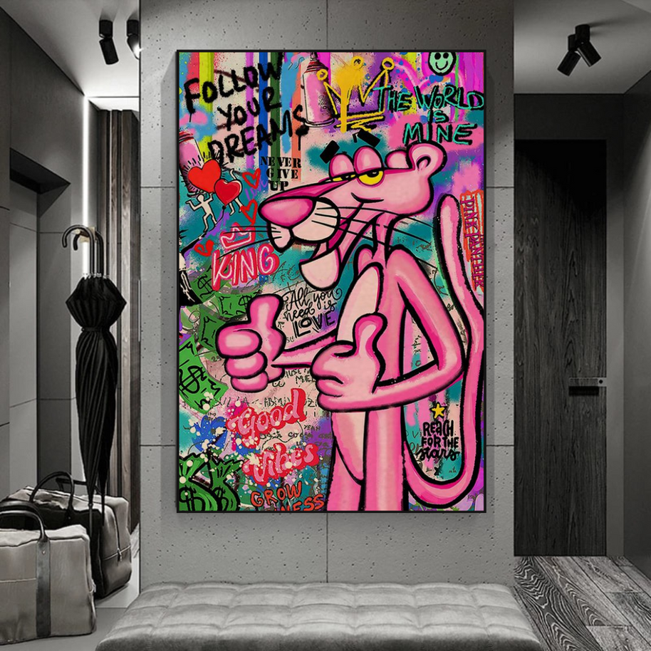Whimsical Pink Panther Poster - Stylish Art-MinimalisticDecor.com