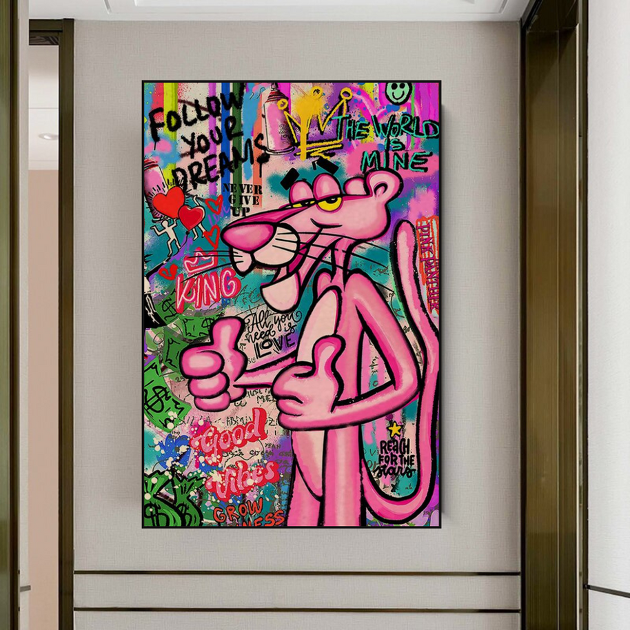 Whimsical Pink Panther Poster - Stylish Art-MinimalisticDecor.com