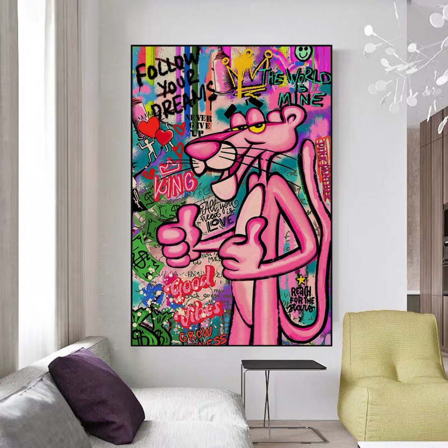 Whimsical Pink Panther Poster - Stylish Art-MinimalisticDecor.com