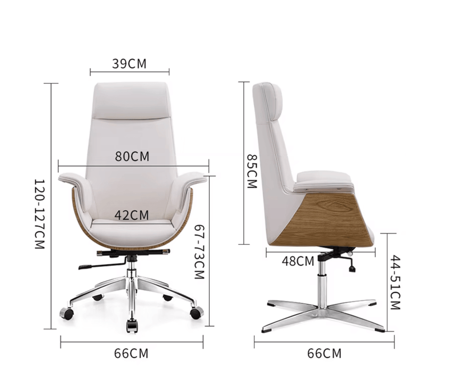 White Leather Executive Office Chair – Adjustable Ergonomic Swivel Design-MinimalisticDecor.com