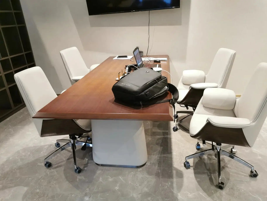 White Leather Executive Office Chair – Adjustable Ergonomic Swivel Design-MinimalisticDecor.com