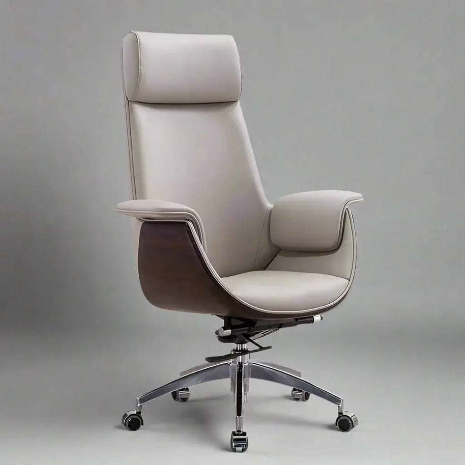 White Leather Executive Office Chair – Adjustable Ergonomic Swivel Design-MinimalisticDecor.com