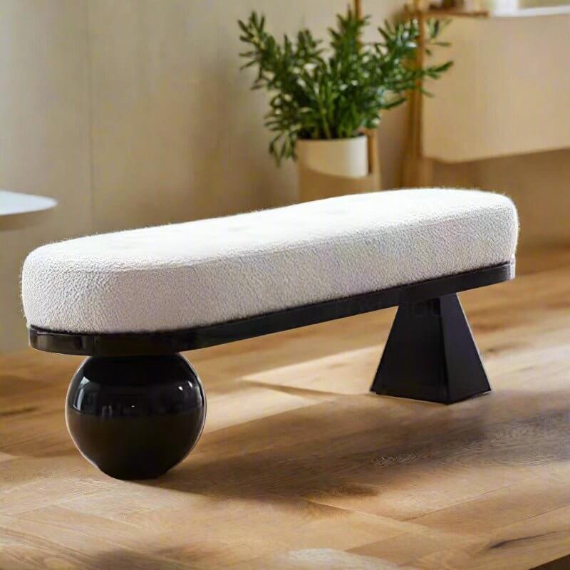 Wooden Shoe Bench with Lamb Wool Cushion – Entryway Stool in Various Sizes-MinimalisticDecor.com