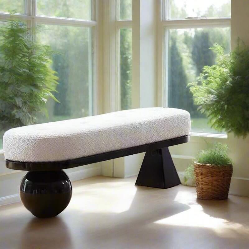 Wooden Shoe Bench with Lamb Wool Cushion – Entryway Stool in Various Sizes-MinimalisticDecor.com