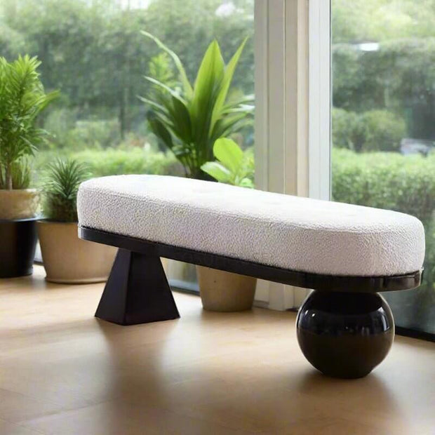 Wooden Shoe Bench with Lamb Wool Cushion – Entryway Stool in Various Sizes-MinimalisticDecor.com